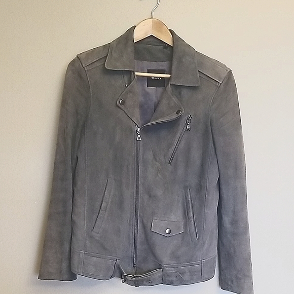 Theory Suede Moto Jacket Grey Small - Picture 2 of 5